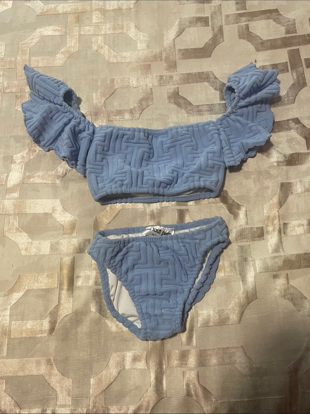Girls' Light Blue Textured Ruffle Bikini Set